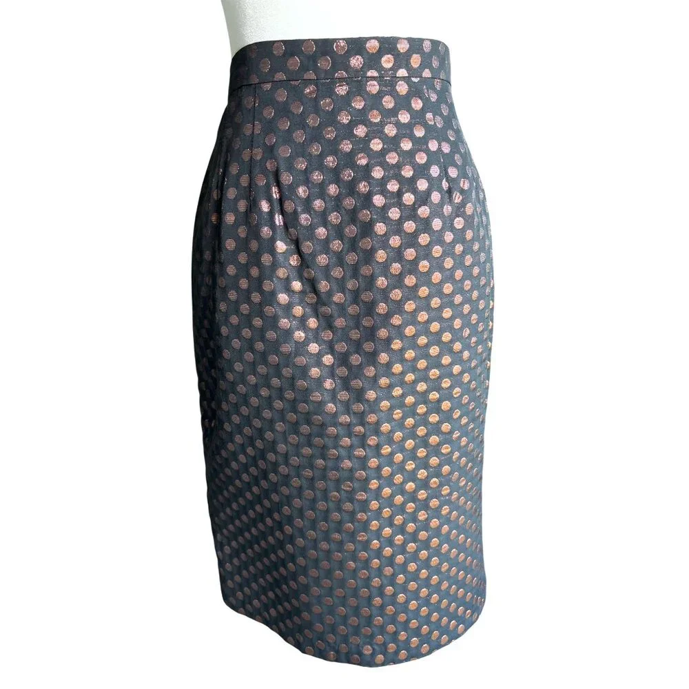 Eva Franco Skirt Anthropologie Size 8 Black‎ Bronze Metallic Polka Dots